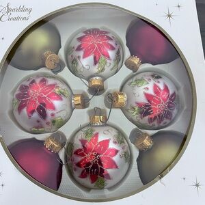 Poinsettia Holiday Ornament Set - Red and Green